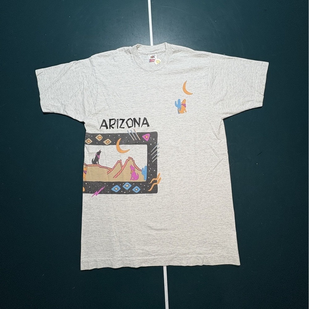 Vtg 90s Arizona Wolf Abstract Art T Shirt Large Wrap Around‎ Single Stitch 80s